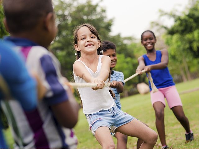 Children playing tug of war