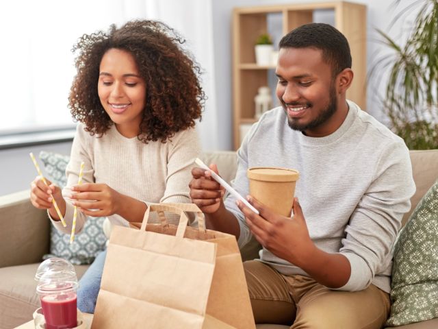 Couple with takeout food